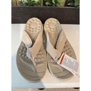 Crocs Reviva Flip Flops Women's Thong Sandals Comfort Massage Footbed Beige New